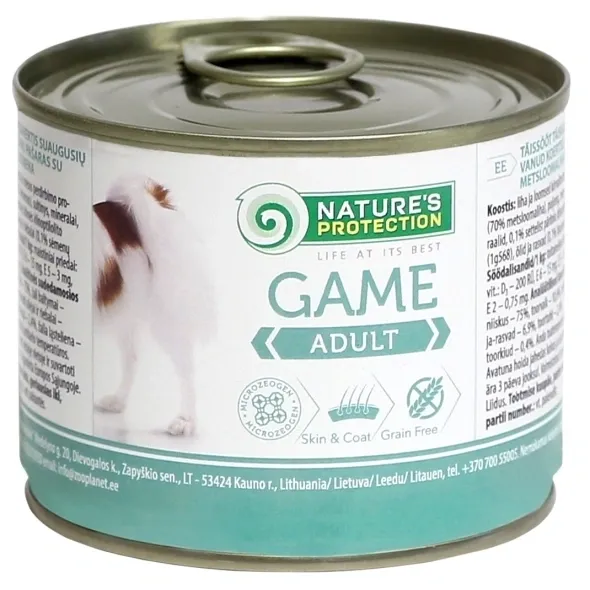 Hypoallergenic dog food with game, grain free wet food for adult dogs