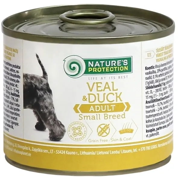 Grain free wet dog food with veal and duck, supporting lean muscles, immunity, and overall health