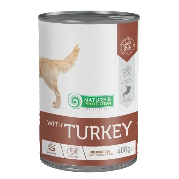 Canned dog food with turkey for adult dogs, supporting digestion, immunity, and muscle health