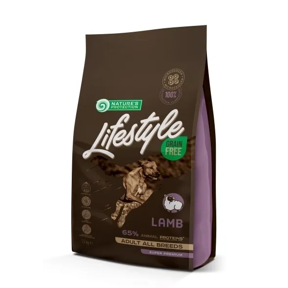 Grain free hypoallergenic dry dog food with lamb for adult dogs, supporting digestion, skin, and coat