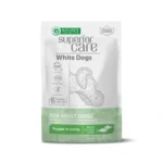 Wet food supplement with tuna and sea bass for adult white-coated dogs