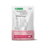 Wet food supplement with tuna for adult white-coated dogs
