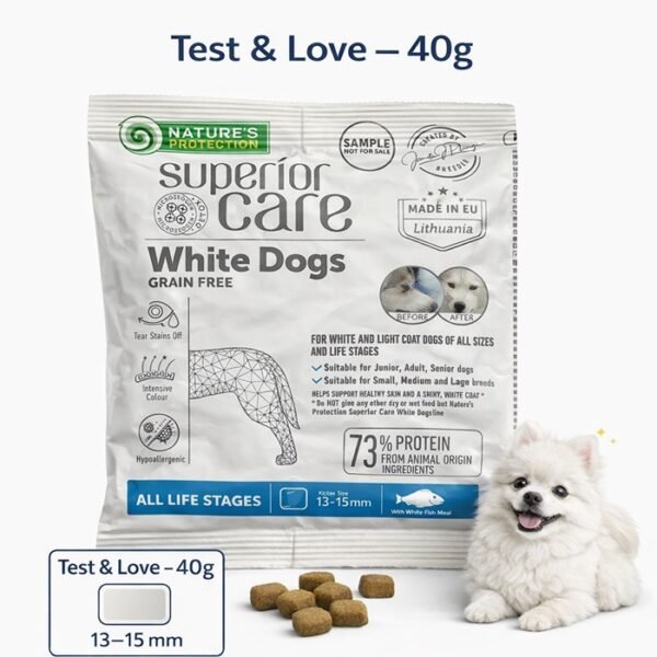 NATURE’S PROTECTION Superior Care – White Dogs, with White Fish, Adult Dog, MEDIUM KIBBLE, 40 g "Try Me"